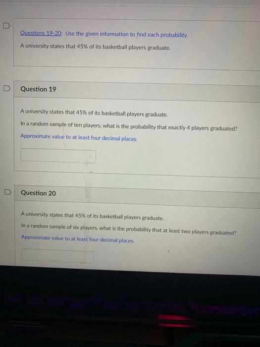 Solved Questions 19-20: Use the given information to find | Chegg.com