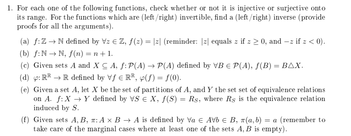 Solved For each one of the following functions, check | Chegg.com