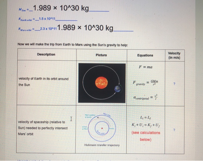 Solved M5_-_1.989 10^30 kg REarth erwe_1.5 x 10-11 watatu