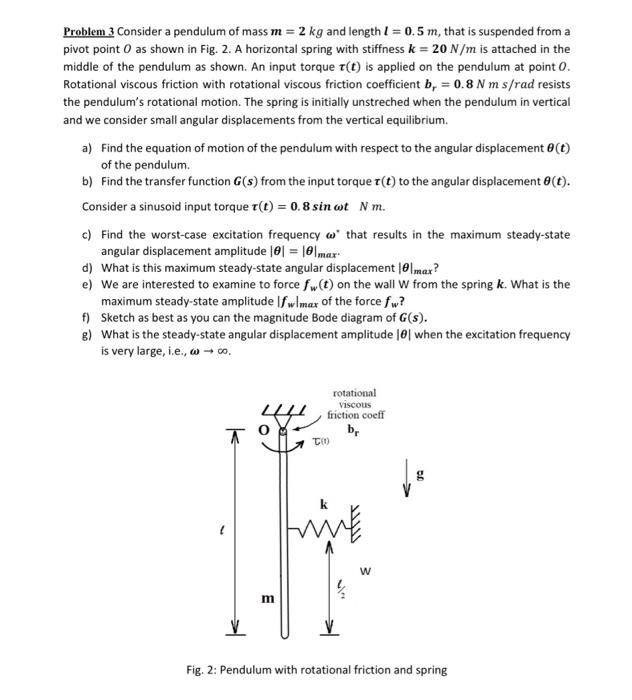 Solved Problem 3 Consider a pendulum of mass m = 2 kg and | Chegg.com