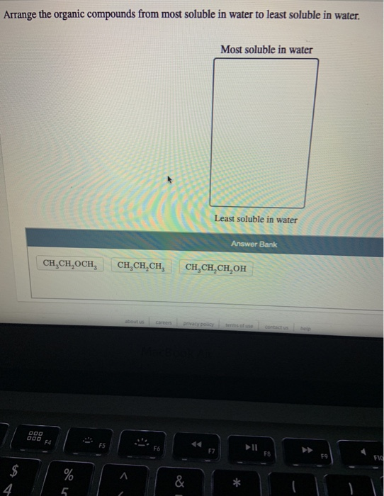 Solved Arrange the organic compounds from most soluble in