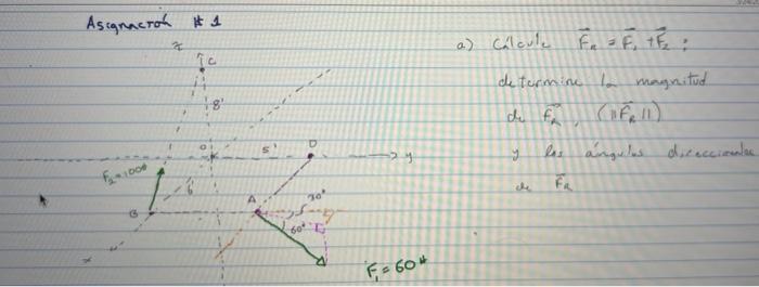 Asignacion #1 2 To 1 18 a) Cálcule Fe = F TE : determine la magnitud du y las ángulos direccionales Fa 5 FO ch 70 -6-9 60 F =