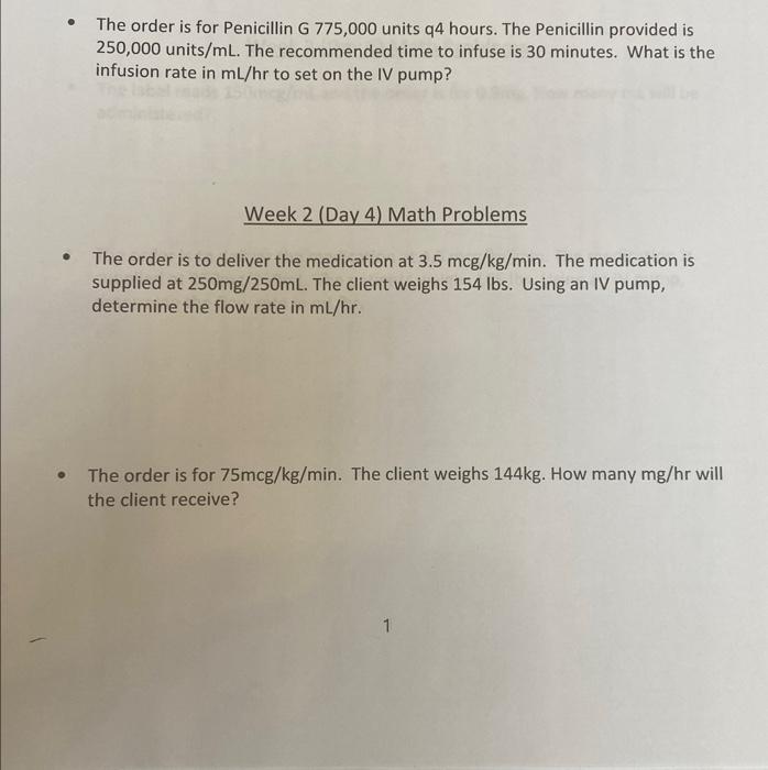 Solved The order is for Penicillin G775,000 units q4