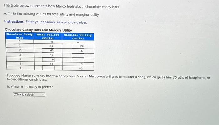 Solved The Table Below Represents How Marco Feels About | Chegg.com