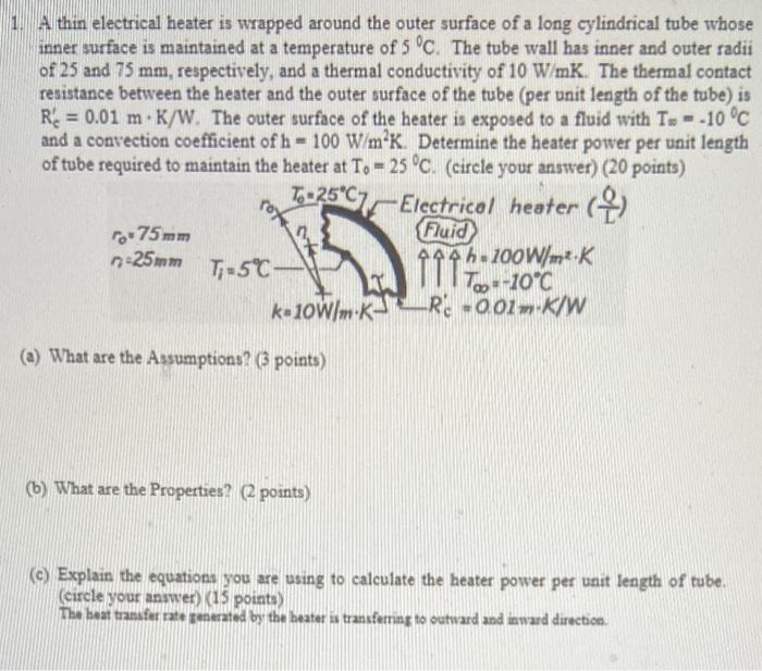 Solved 1. A thin electrical heater is wrapped around the | Chegg.com