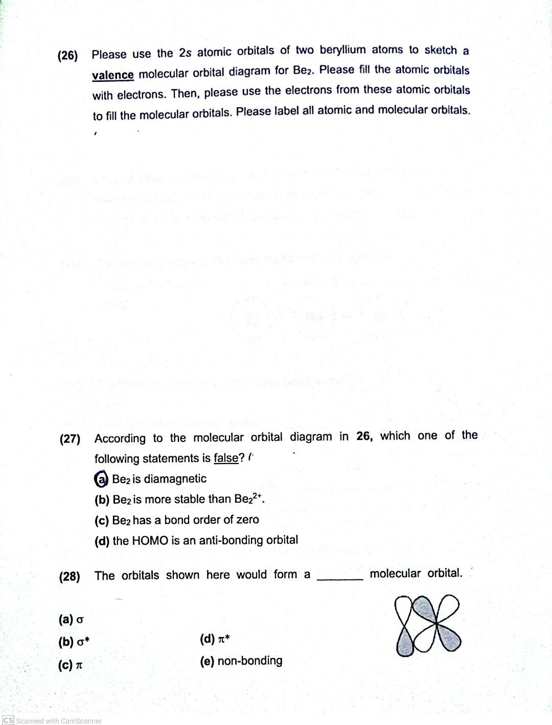 Solved (26) Please use the 2s atomic orbitals of two | Chegg.com