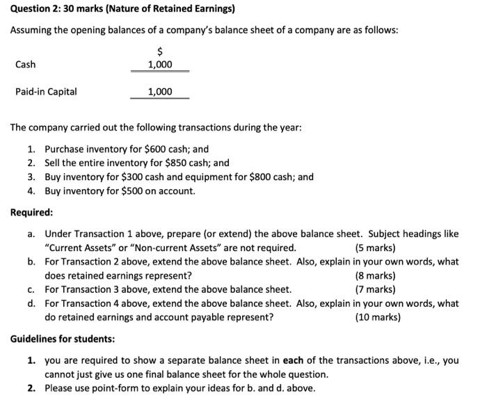 Solved Question 2 30 marks (Nature of Retained Earnings)