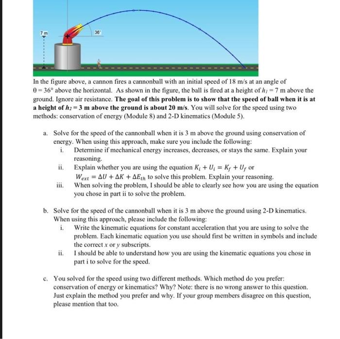 Solved In the figure above, a cannon fires a cannonball with