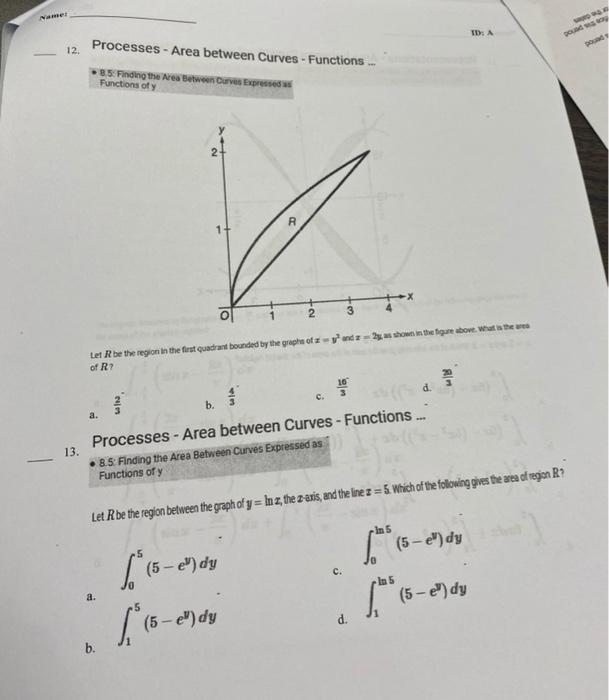Solved Name: Processes - Area between Curves-Functions | Chegg.com