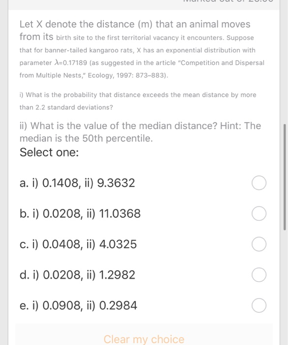 Solved CAL Let X denote the distance (m) that an animal | Chegg.com