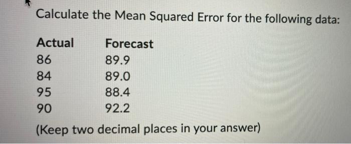 Solved Calculate the Mean Squared Error for the following | Chegg.com