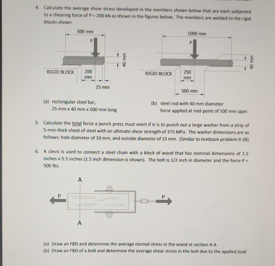 Solved 4 Calculate The Average Shear Stress Developed In