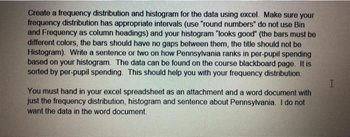 Solved Create a frequency distribution and histogram for | Chegg.com