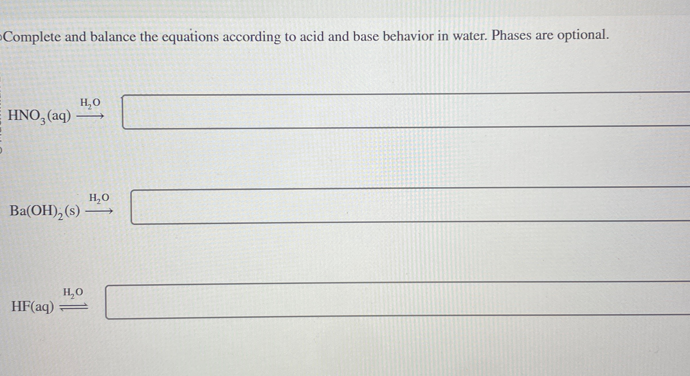 Solved Complete and balance the equations according to acid | Chegg.com