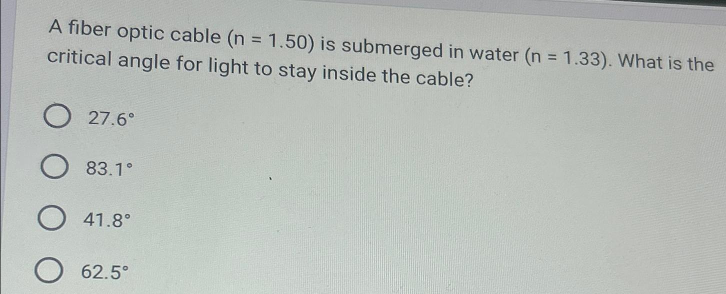 Solved A fiber optic cable )=(1.50 ﻿is submerged in water
