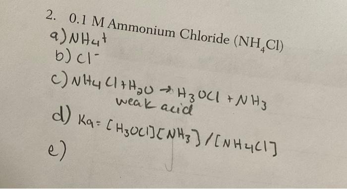 Solved 2 0 1m Ammonium Chloride Nh4cl A Nh4t B Cl− C