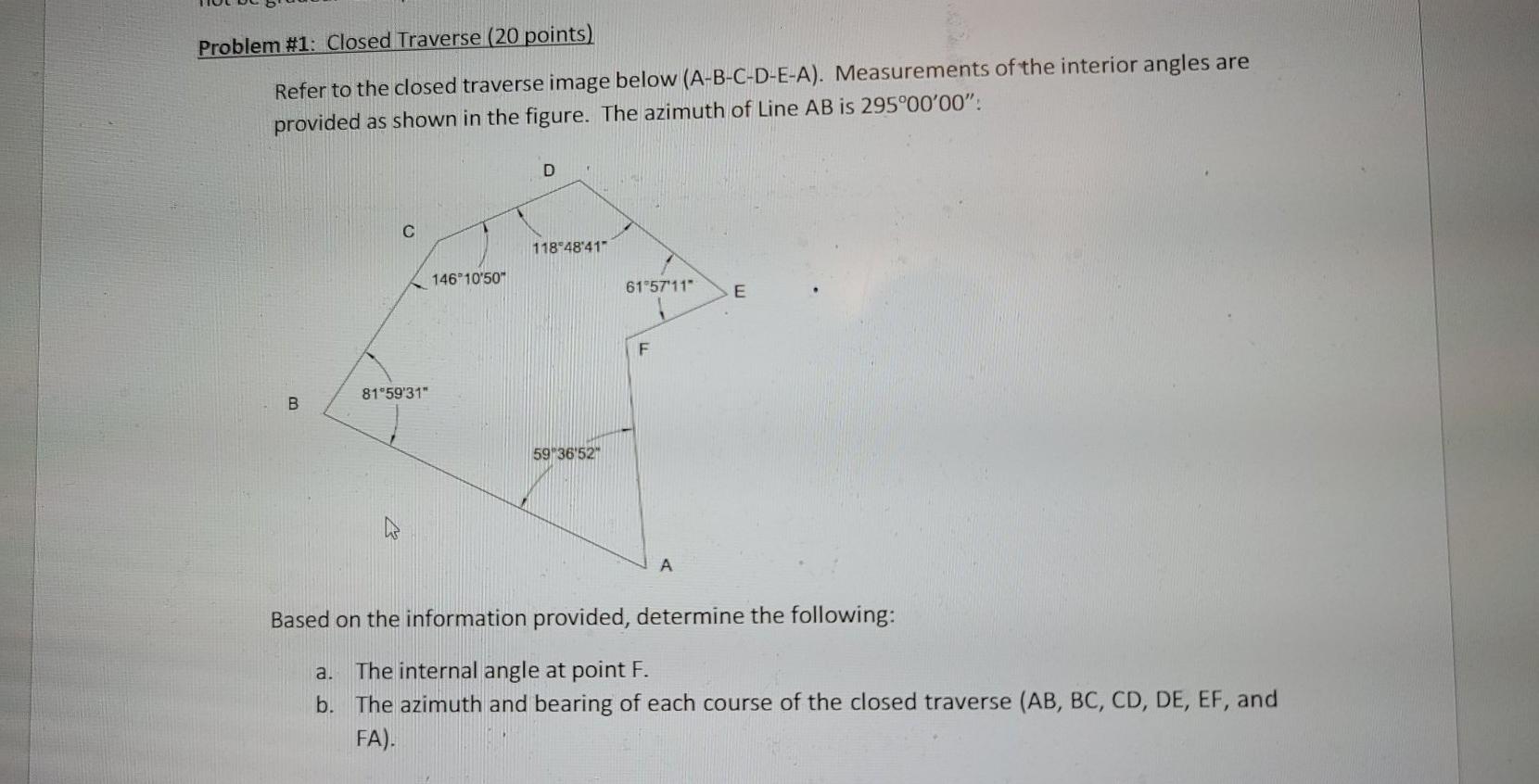 Solved Problem #1: Closed Traverse (20 points) Refer to the | Chegg.com