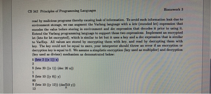 Homework 3 CS 342 Principles Of Programming Languages | Chegg.com