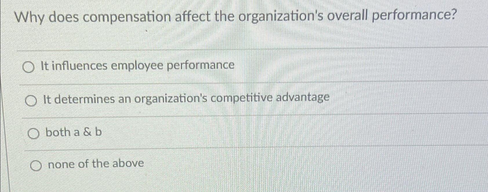 Solved Why does compensation affect the organization's | Chegg.com