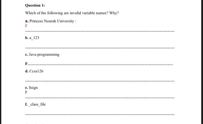 Solved Question 1: Which of the following are invalid | Chegg.com