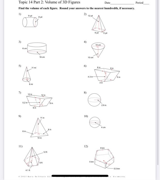 Solved Period Find the volume of each figure. Round your | Chegg.com