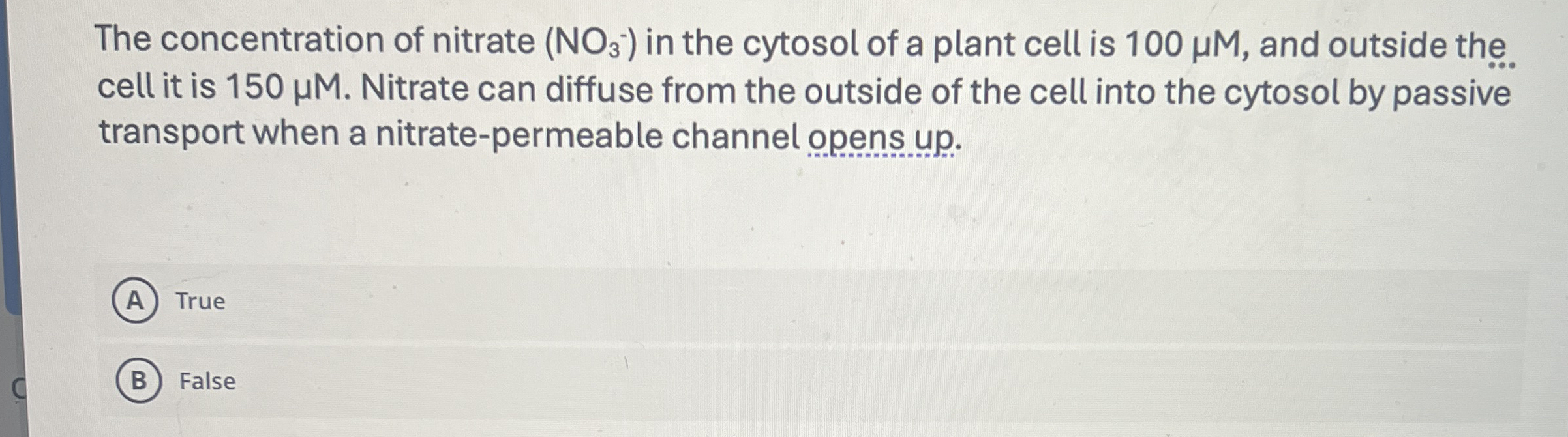 Solved The concentration of nitrate (NO3-)in the cytosol of | Chegg.com