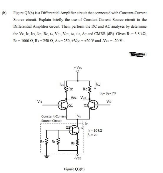 Solved (b) Figure Q3(b) is a Differential Amplifier circuit | Chegg.com