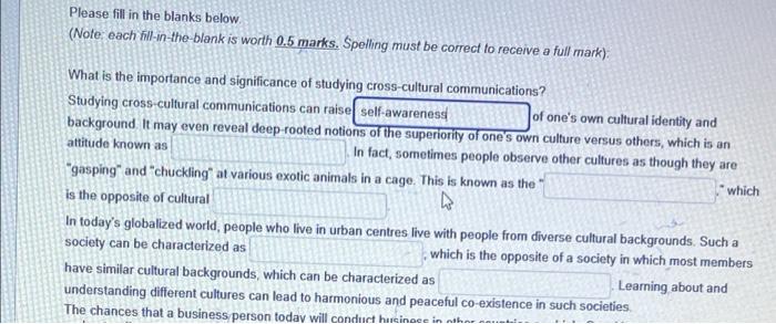 Please fill in the blanks below (Note: each | Chegg.com