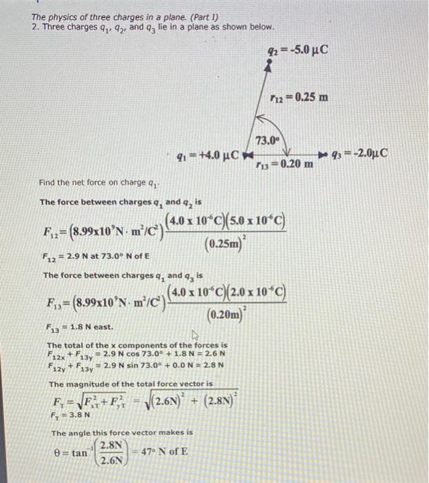 Solved The physics of three charges in a plane. (Part 1) 2. | Chegg.com
