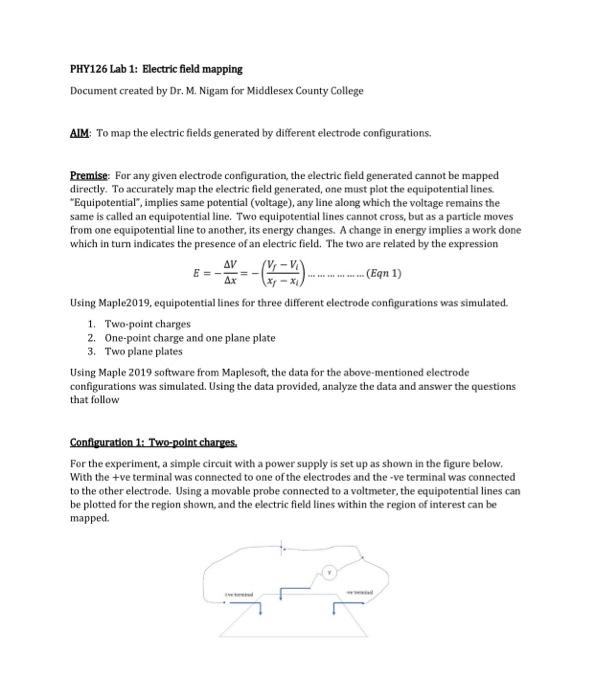 Solved PHY126 Lab 1 Electric field mapping Document created
