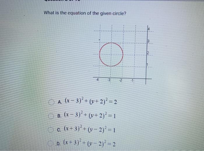 Solved What Is The Equation Of The Given Circle 3 O 2 O Chegg Com