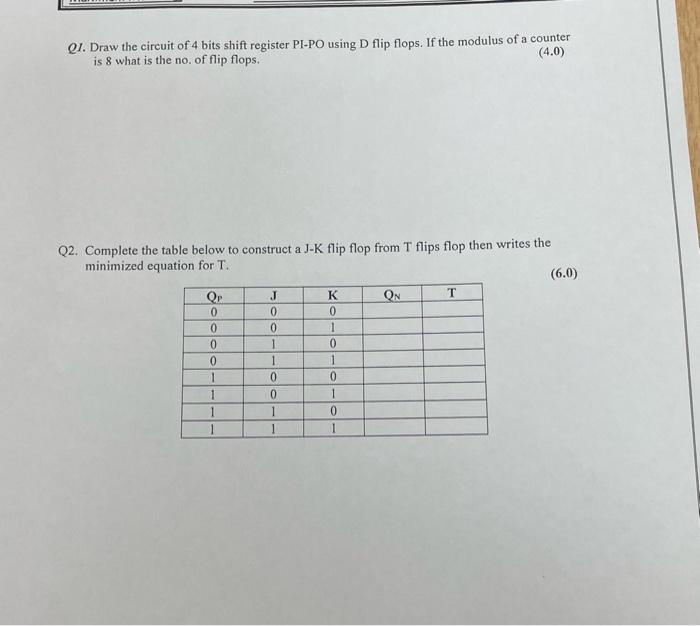 Solved Q1. Draw the circuit of 4 bits shift register PI-PO | Chegg.com