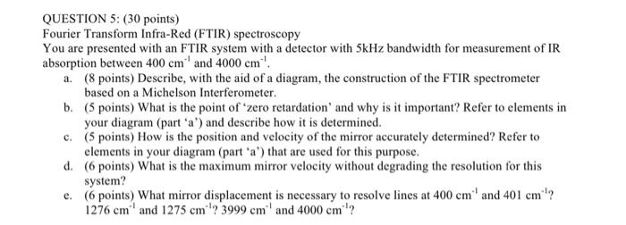 Solved QUESTION 5: (30 points) Fourier Transform Infra-Red | Chegg.com