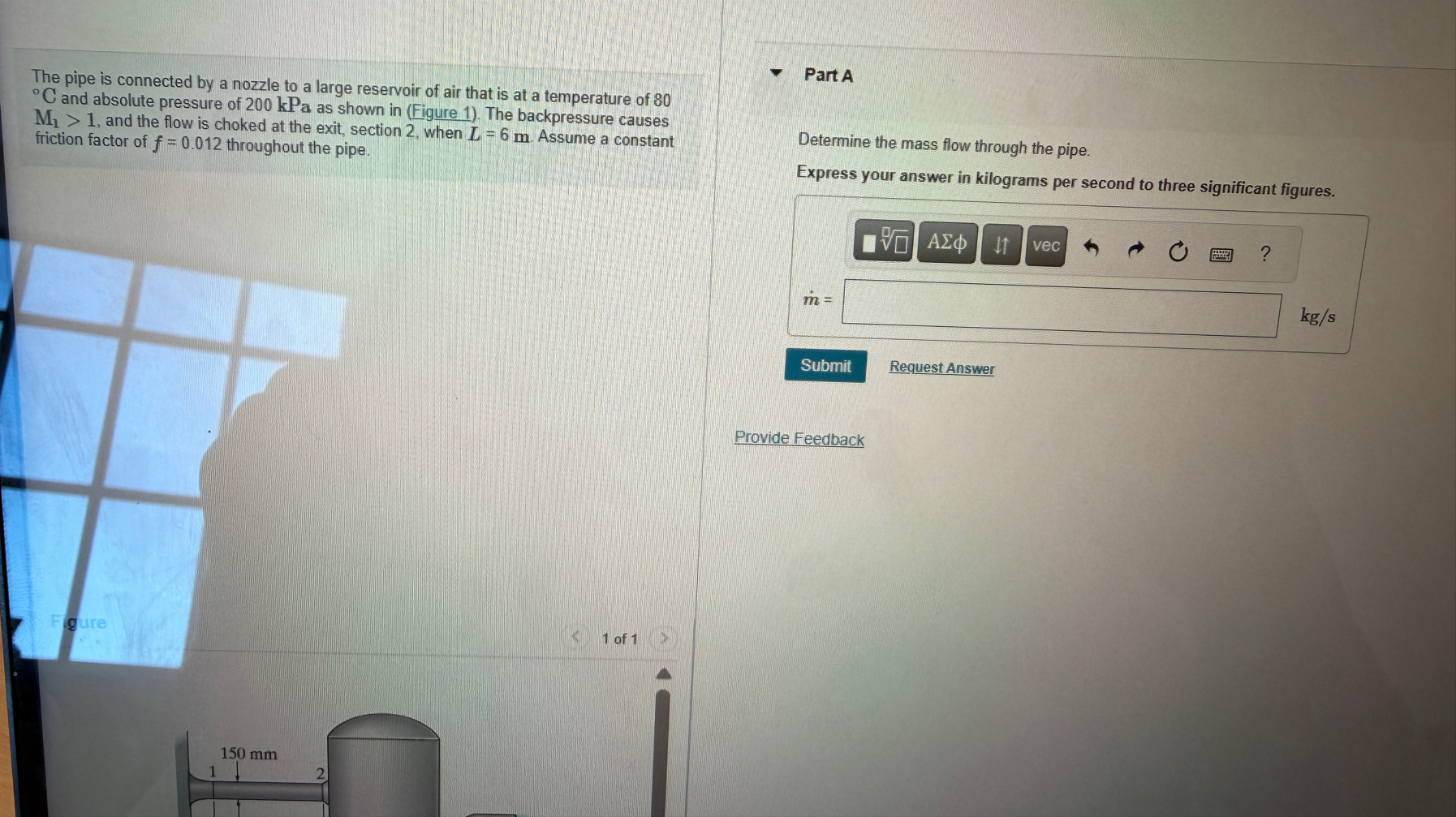 Solved The pipe is connected by a nozzle to a large | Chegg.com