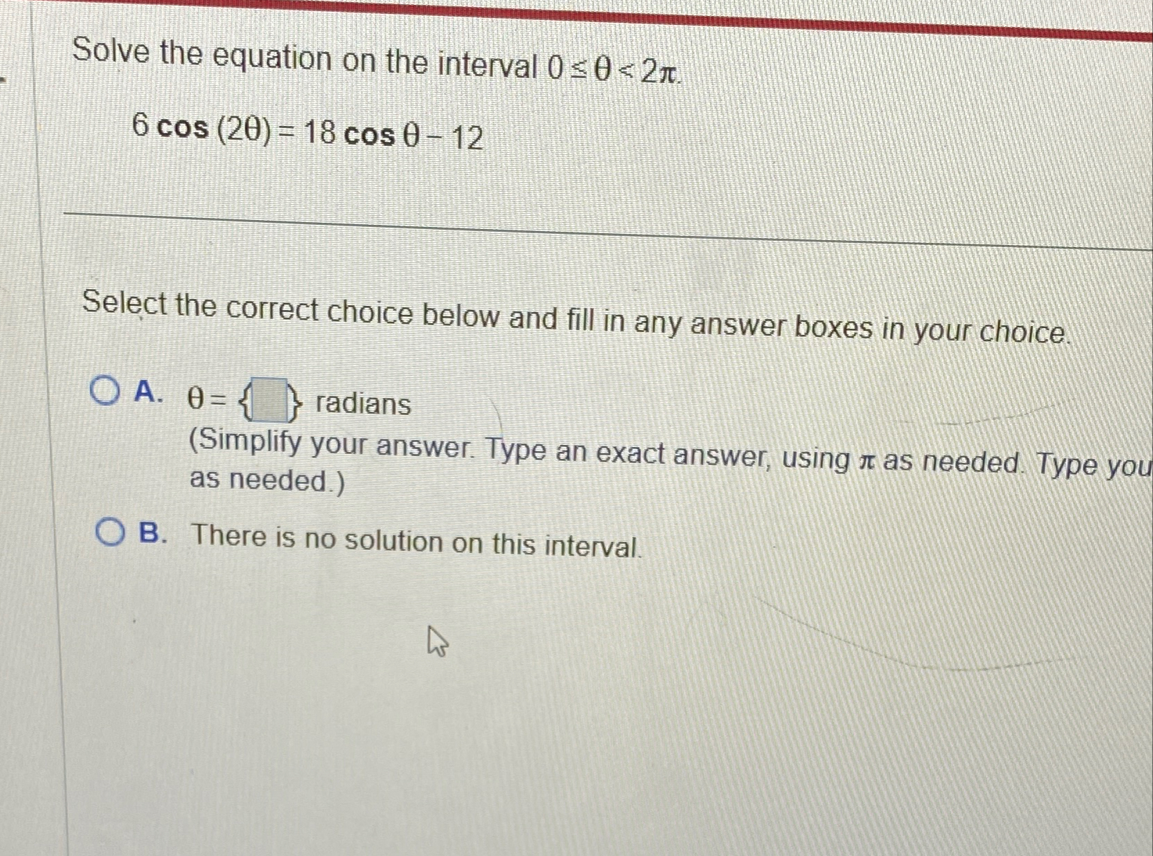Solved Solve the equation on the interval | Chegg.com