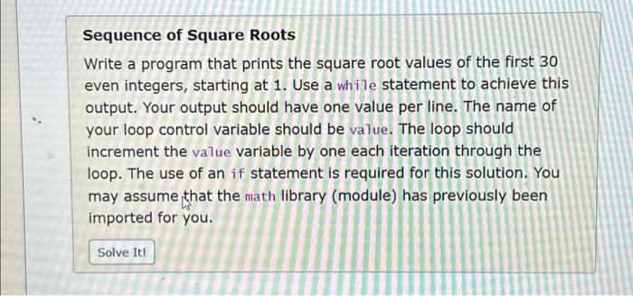 Solved PYTHONSequence of Square Roots Write a program that | Chegg.com