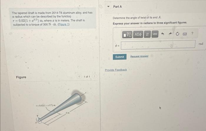 Solved The tapered shaft is made from 2014-T6 aluminum | Chegg.com