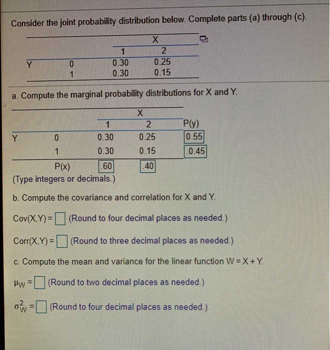 Solved Consider the joint probability distribution below. | Chegg.com