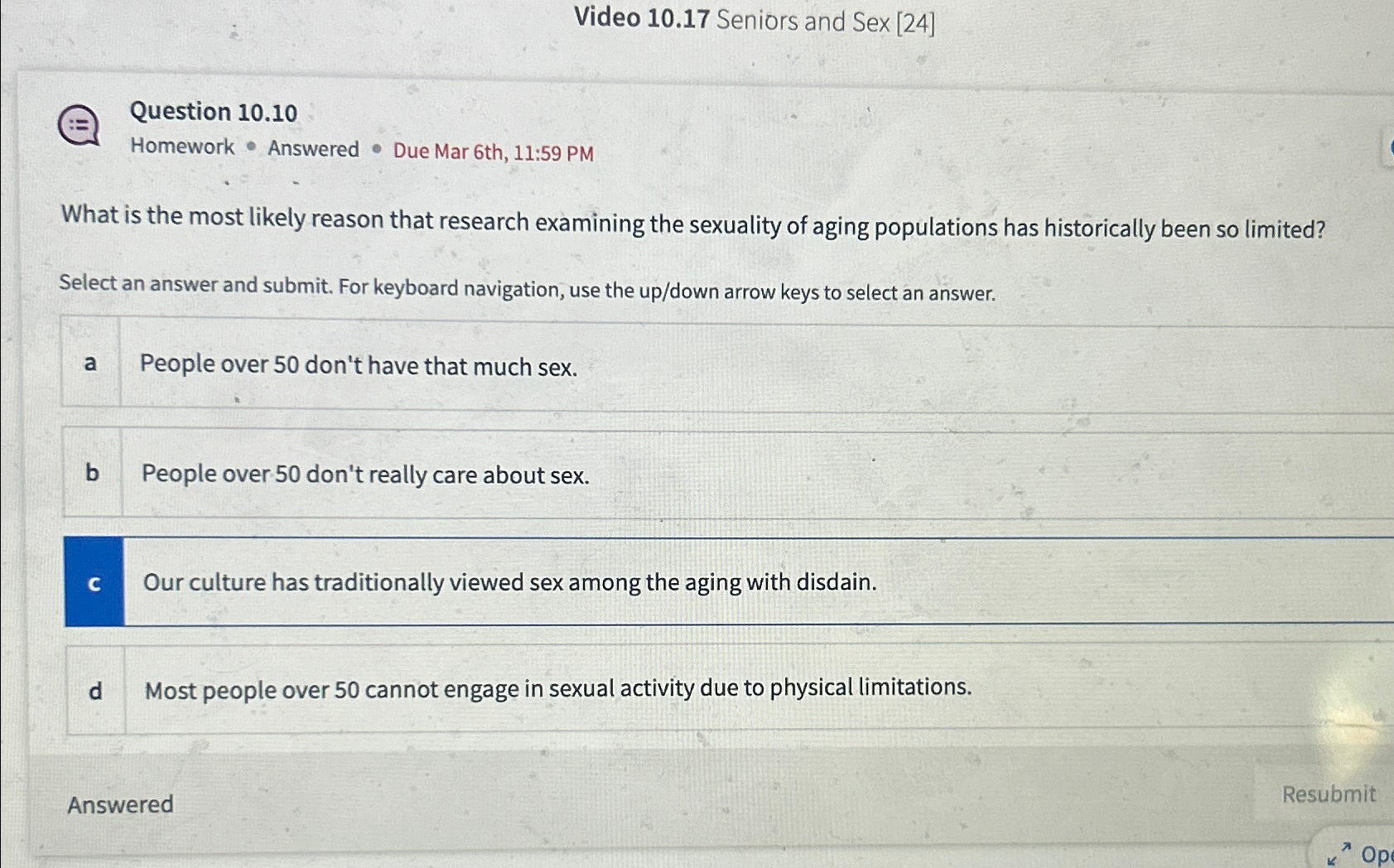 Solved Video 10.17 ﻿Seniors and Sex [24]Question | Chegg.com