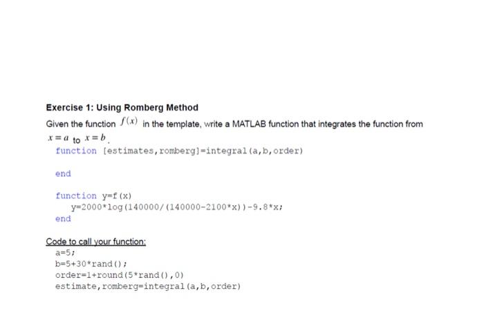 Solved Exercise 1: Using Romberg Method Given The Function | Chegg.com