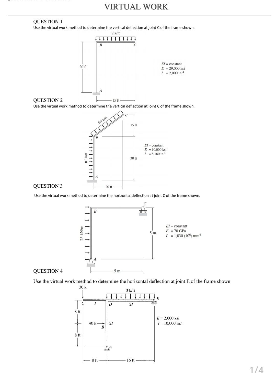 Solved QUESTION 1 Use the virtual work method to determine | Chegg.com