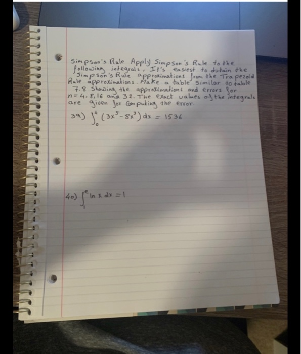 Solved Simpson's Rule Apply Simpson's Rule To The Following | Chegg.com