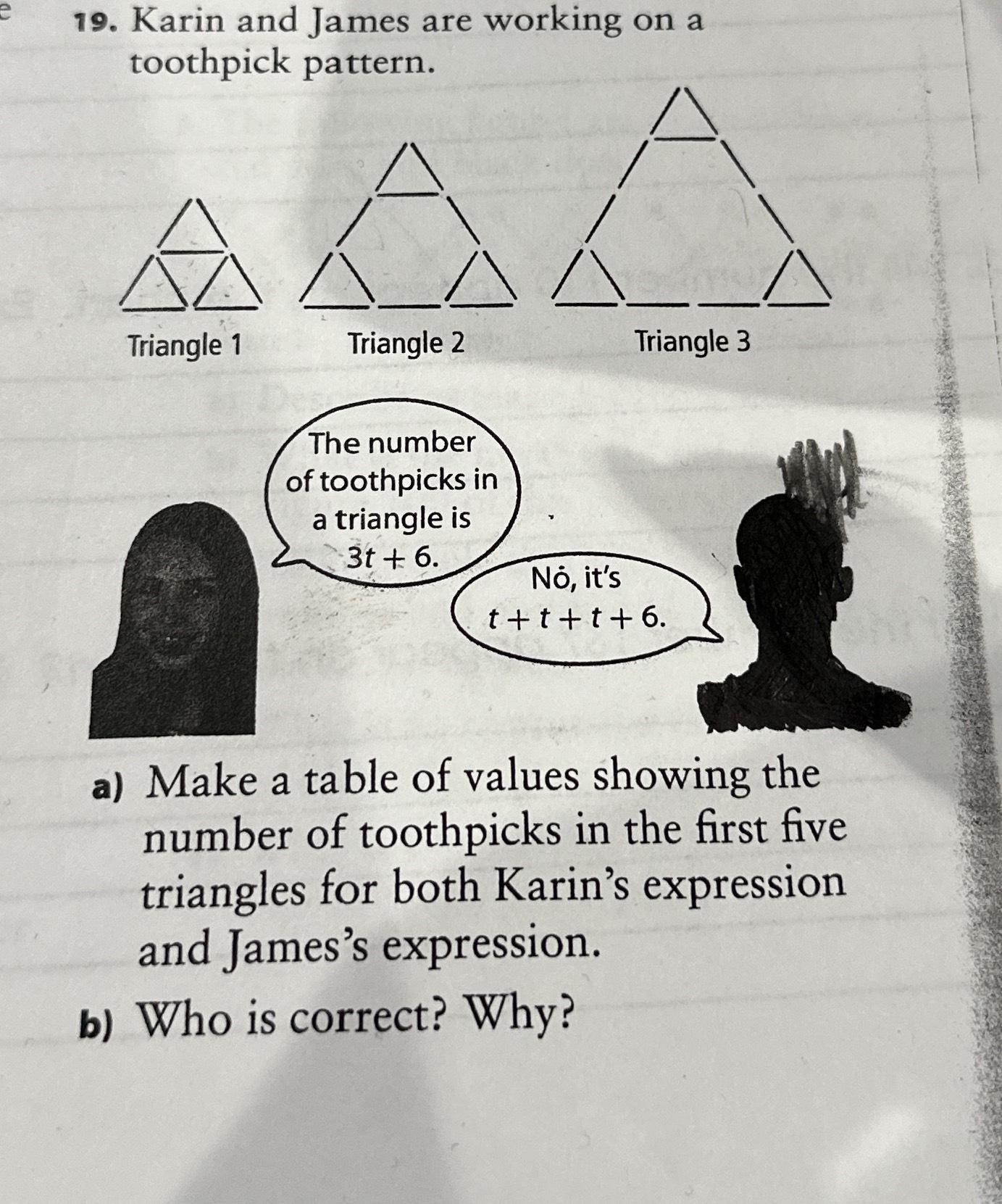 Solved Karin and James are working on a toothpick | Chegg.com