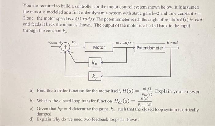 Solved You are required to build a controller for the motor Circuit Diagram