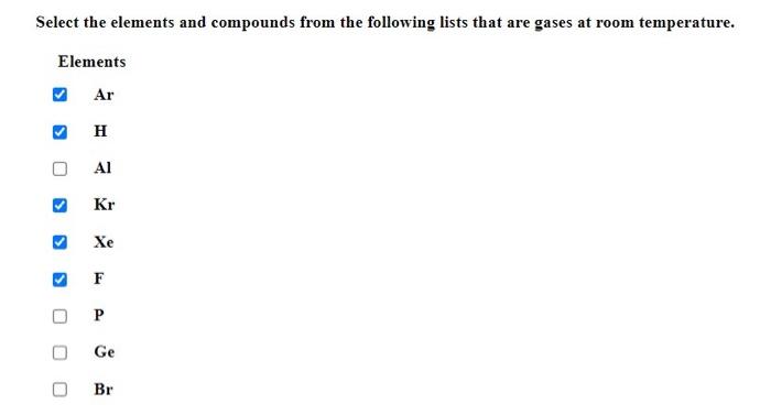 Solved Select the elements and compounds from the following | Chegg.com