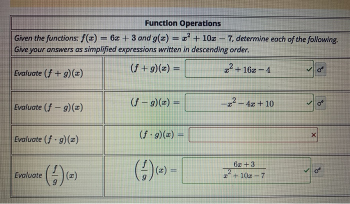 Solved Function Operations Given the functions: f() = 6x + 3 | Chegg.com