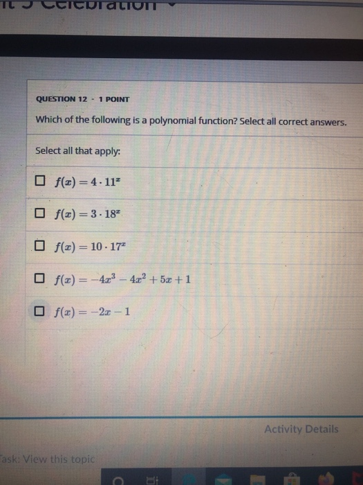 Solved TL JCtituration QUESTION 12 - 1 POINT Which of the | Chegg.com