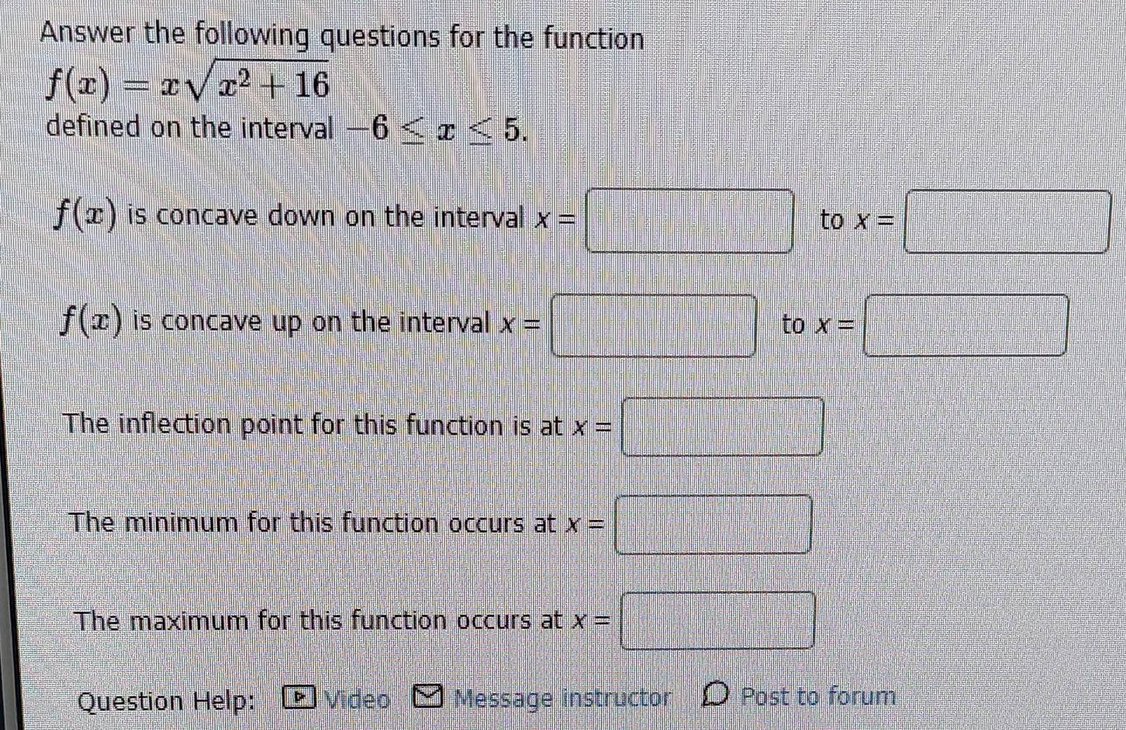 Solved Answer The Following Questions For The Function | Chegg.com