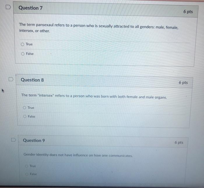 Solved Question 1 7 Pts Gender Is Based On You Biological 