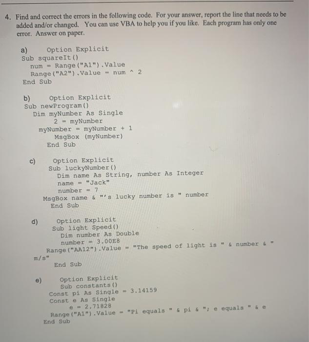 Solved 4. Find and correct the errors in the following code. | Chegg.com